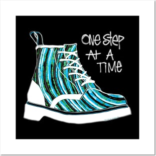 One Step At A Time Blue Posters and Art